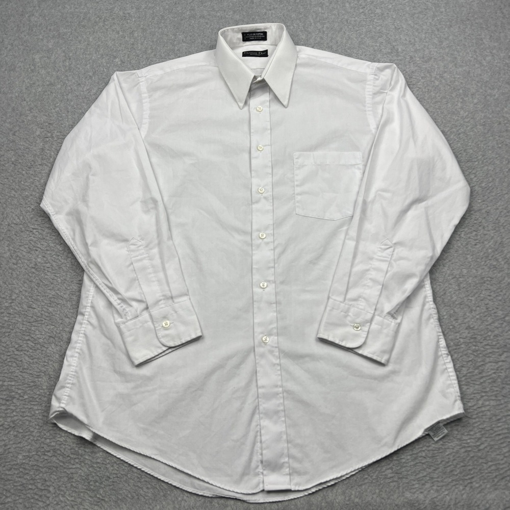 VTG Christian Dior Monsieur Dress Shirt Mens 15 32-33 White Pocket Made in USA